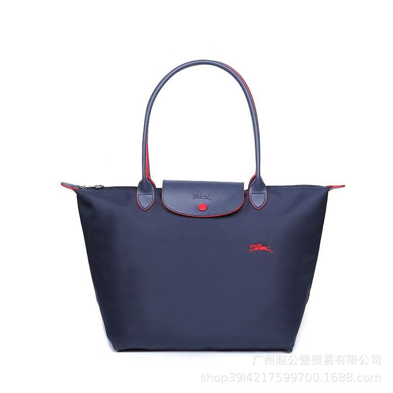 Sac à boulettes pliable en Nylon 70e anniversaire, fourre-tout brodé au poignet, grand et moyen, sac à bandoulière en cuir Portable: Navy blue