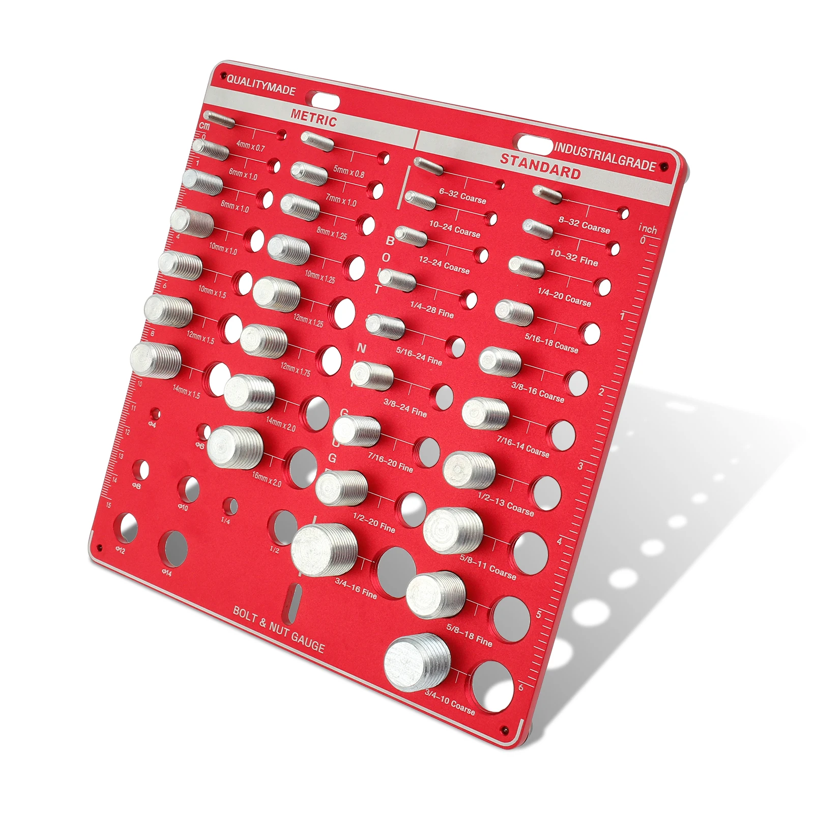 Aluminum Alloy Bolt Nut Gauge for Workshop Garage 34 Holes Bolt Size Thread Gauge Multifunctional Nut Bolt Thread Checker: Default Title