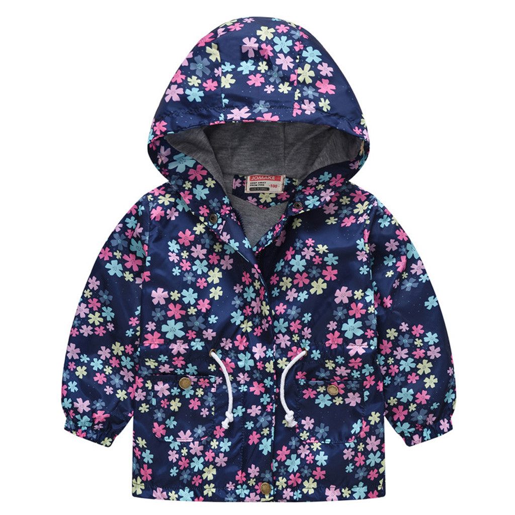 Kinderen Herfst Winter Warme Jas Kid Baby Meisjes Jongens Bloemenprint Hooded Rits Winddicht Uitloper Baby Kleding #1018: DB / 10T
