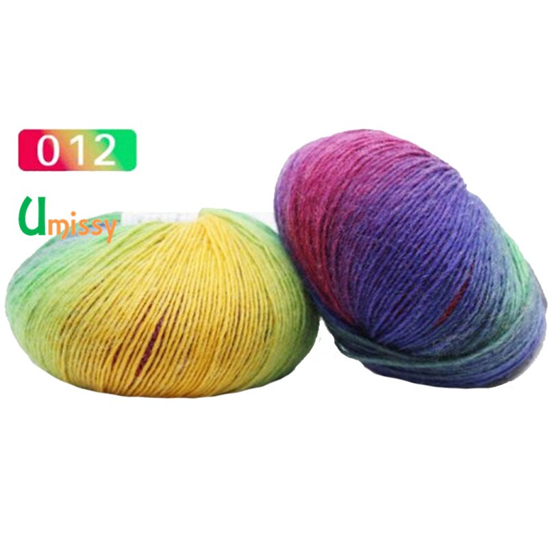 2pcs Cashmere Yarn Knitted Chunky Hand-Woven Woolen Rainbow Colorful Knitting Scores 100% Wool Yarn Needles Crochet Weave Thread: 2pcs 12