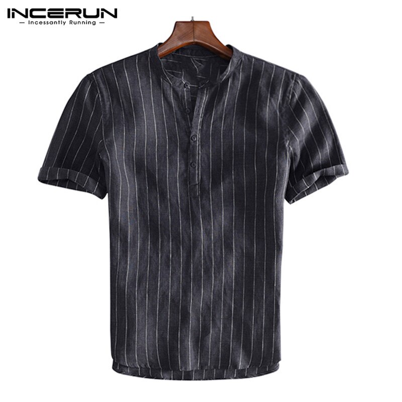 Comfortable Men Cotton Shirts Striped Casual Shirt... – Grandado