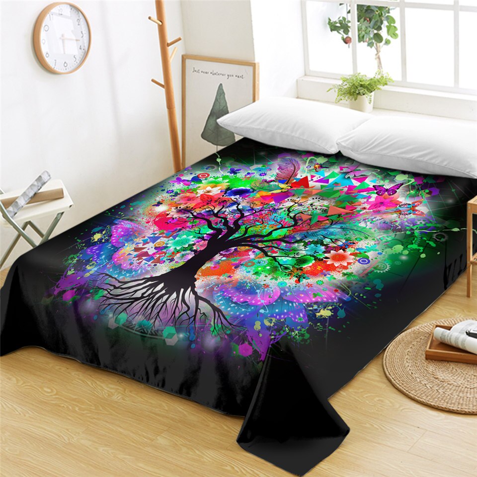 Sengetøyuttak fargerikt tre sengetøy abstrakt kunst flatt laken blomster sengetepper 1- stk geometrisk drap housese king size sengetøy: Tvilling 168 cmx 239cm