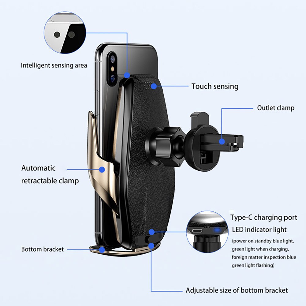 Fdgao Automatische Spannen Qi Auto Draadloze Oplader Voor Iphone 12 11 Pro Xs Xr X 15W Quick Charge Infrarood sensor Auto Telefoon Houder