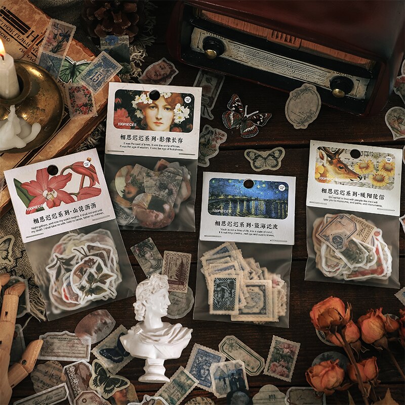 Vintage Medieval Stamps Floral Letter Mini Sticker Package DIY Diary Junk Journal Decoration Label Sticker Album Scrapbooking