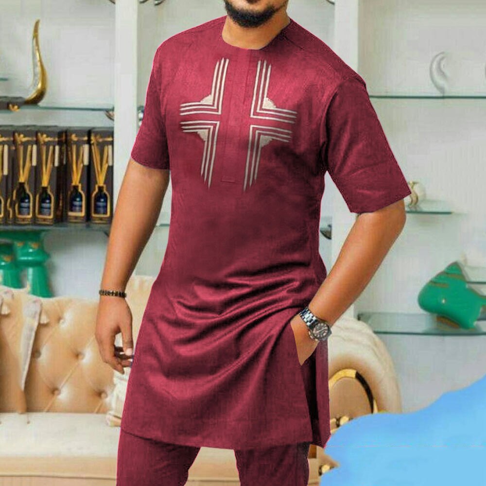 Dashiki africano de estilo étnico a la para hombre, camiseta de longitud media, camisa de manga corta con estampado geométrico, Tops informales de verano