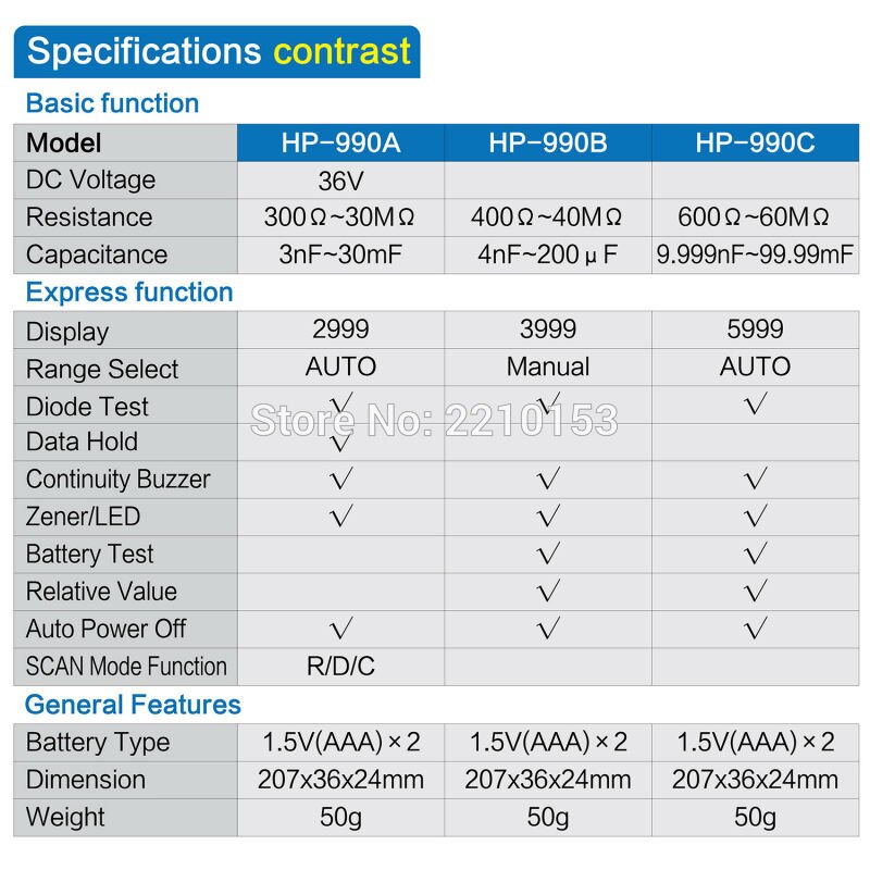 HoldPeak DCV Resistance Capacitance SMD Tester Meter SMT component tester Digital Multimeter 990A