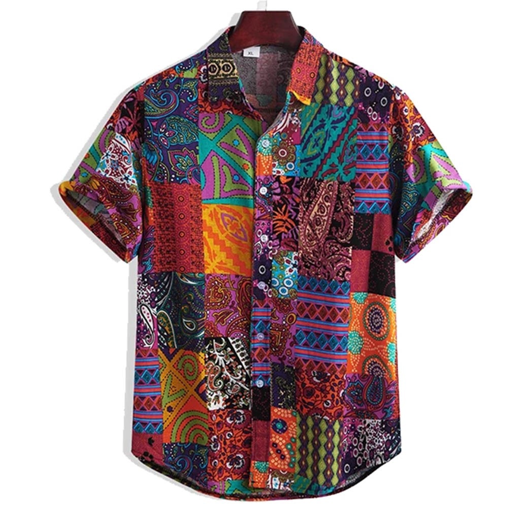 Hawaiian Men Shirts Colorful Summer Short Sleeve Loose Buttons Hawaiian Men Clothing Casual Shirt Blouse Camisas Para Hombre