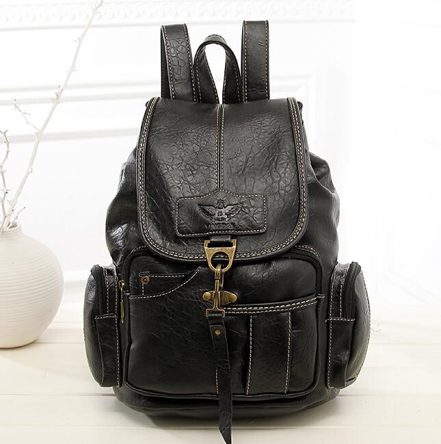 Braun Jahrgang Rucksack Schule Taschen Teenager Mädchen Rucksäcke Hochschule Schüler Bagpack retro Leder Tasche Frauen Reisen Zurück Taschen: Schwarz Jahrgang Taschen
