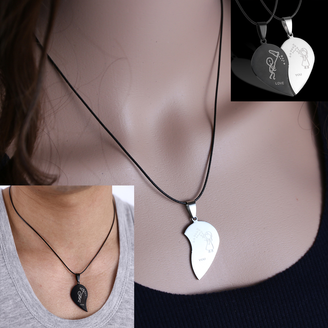 Collares con colgante de rompecabezas para parejas, joyería de la amistad, de acero inoxidable, a la , para hombres y mujeres, 1 par: 6