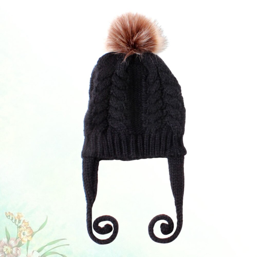 Gevlochten Gebreide Hoed Baby Haak Beanie Cap Winter Warme Muts Hoofdtooi (Zwart)