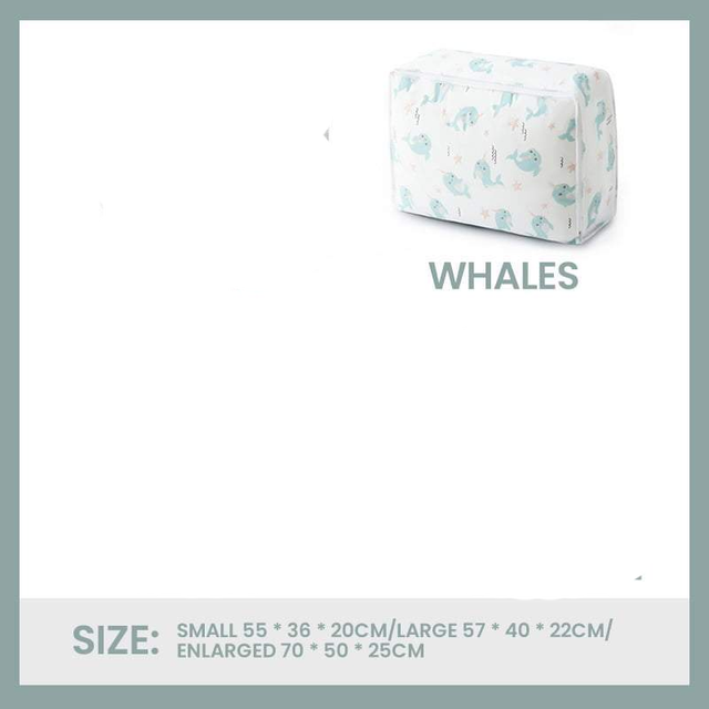 Clothes Storage Bag Large Capacity Quilt Organizer Comforter Blanket Bedding Clear Foldable Zipper Box container Bedroom Closet: Whales / L 57x40x22cm