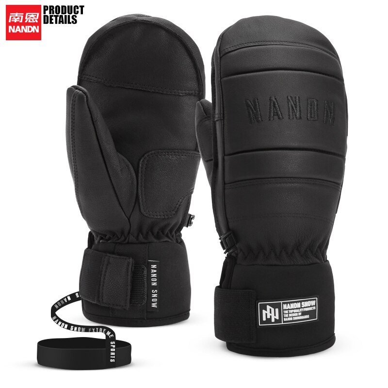 NANDN guantes de esquí cuero invierno cálido a prueba de viento Snowboard: Black / L