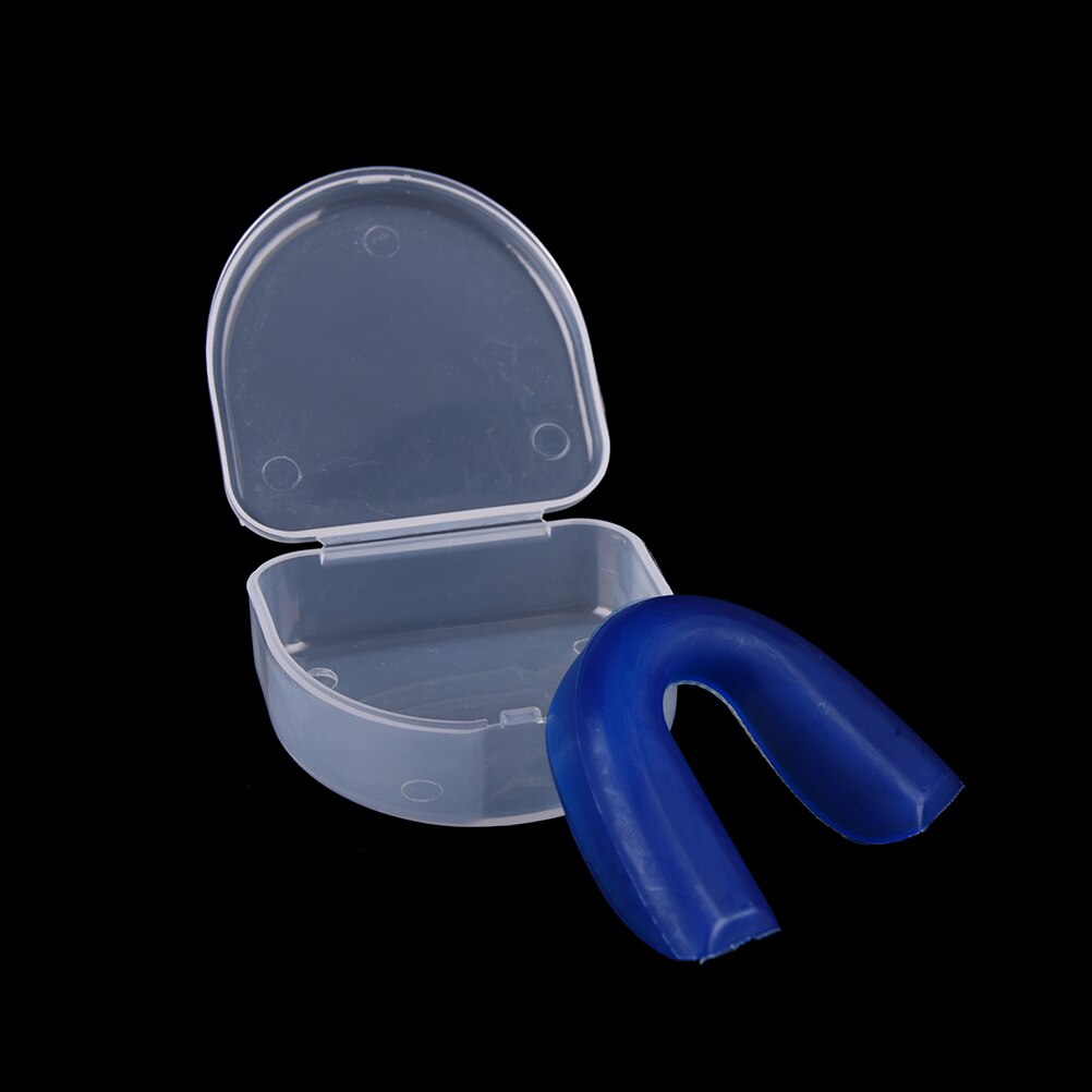 Topkvalitets tyggegummi skjold 1 sæt shock sports mundbeskytter mundbeskytter tænder beskytter til boksning basketball: Blå