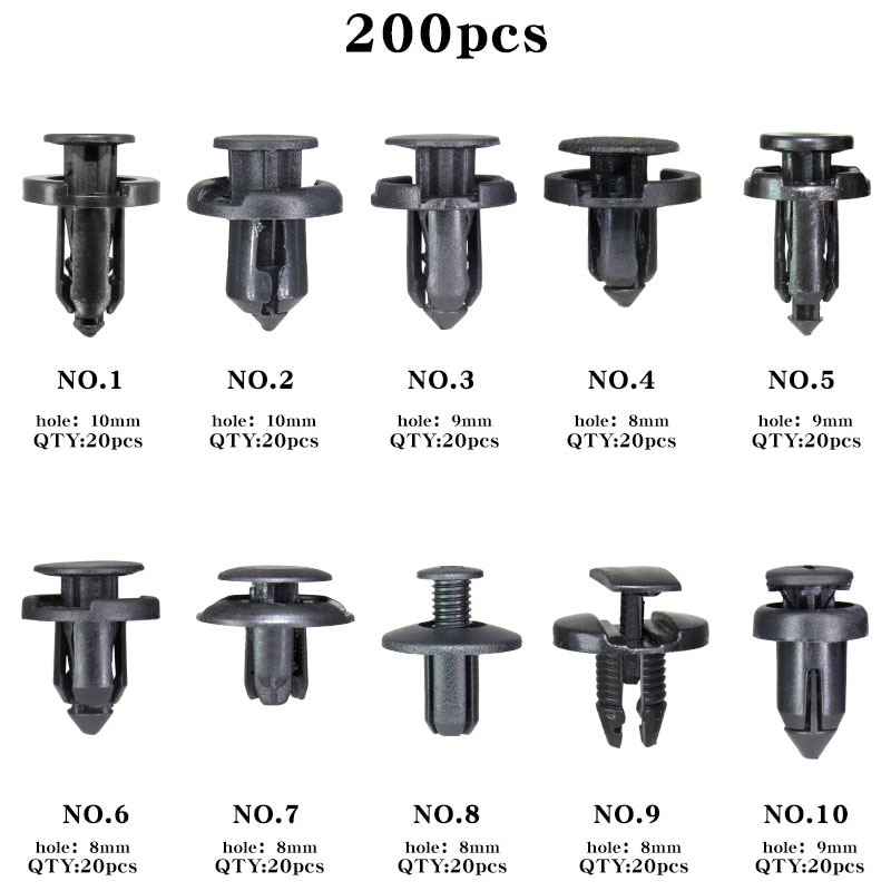 200Pcs Plastic Klinknagels Clips Voor Subaru Nissan Mazda Honda Auto Spatbord Splash Guards Retainer Push Pin Bumper Clips 8mm 9Mm 10Mm