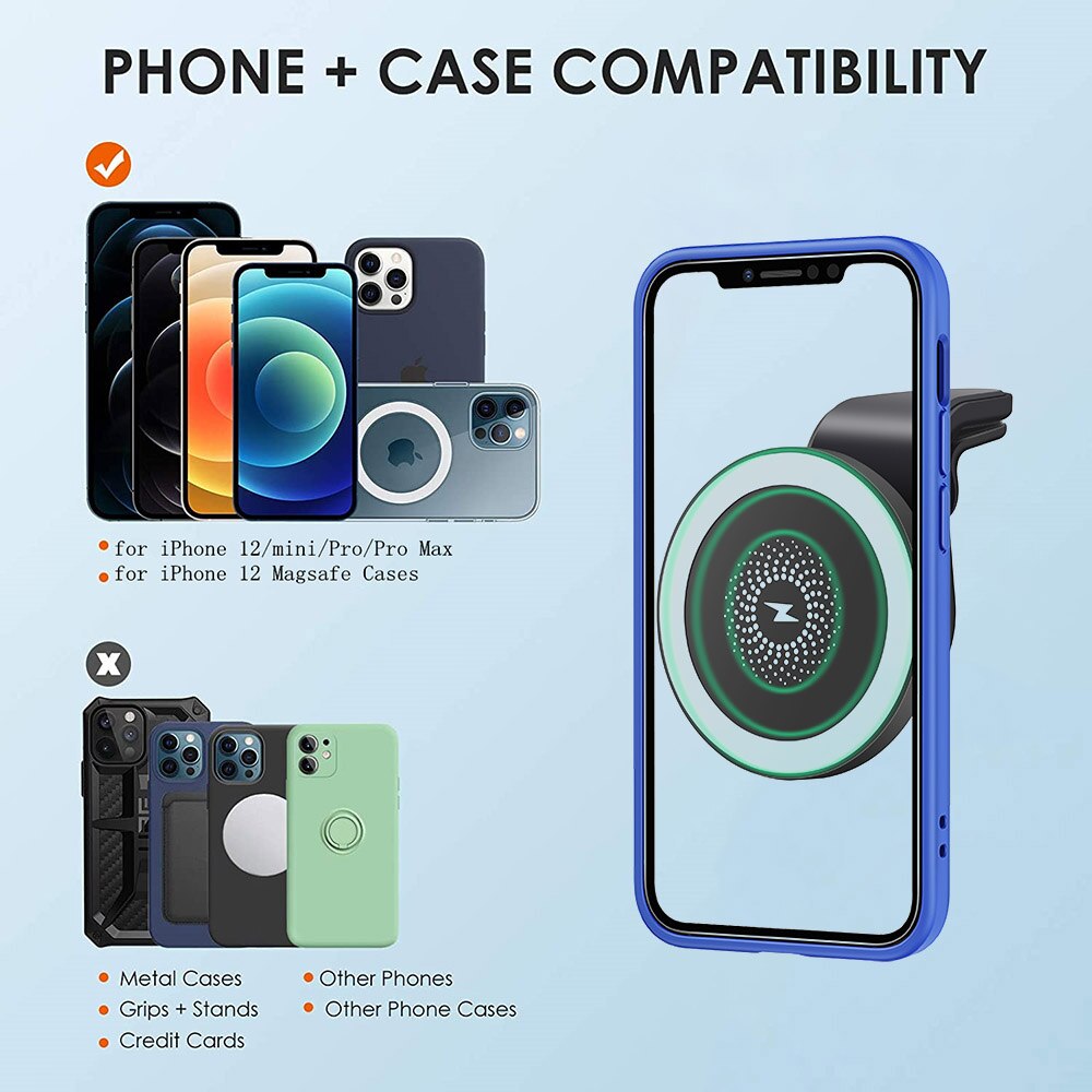 Magnetische kabellose autoladehalterung mit 15w halterungen für iphone 12 mini, 12 pro max und macsafe – schnellladefunktion für mobiltelefone