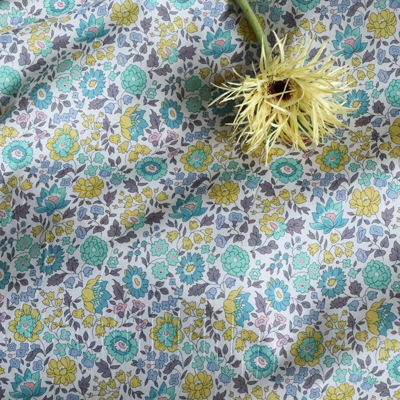 Danjo Yellow Floral 100% Cotton 80S Like Liberty Fabric Digital Printed For Sewing Cloth Dress Skirt Kids Poplin Tela