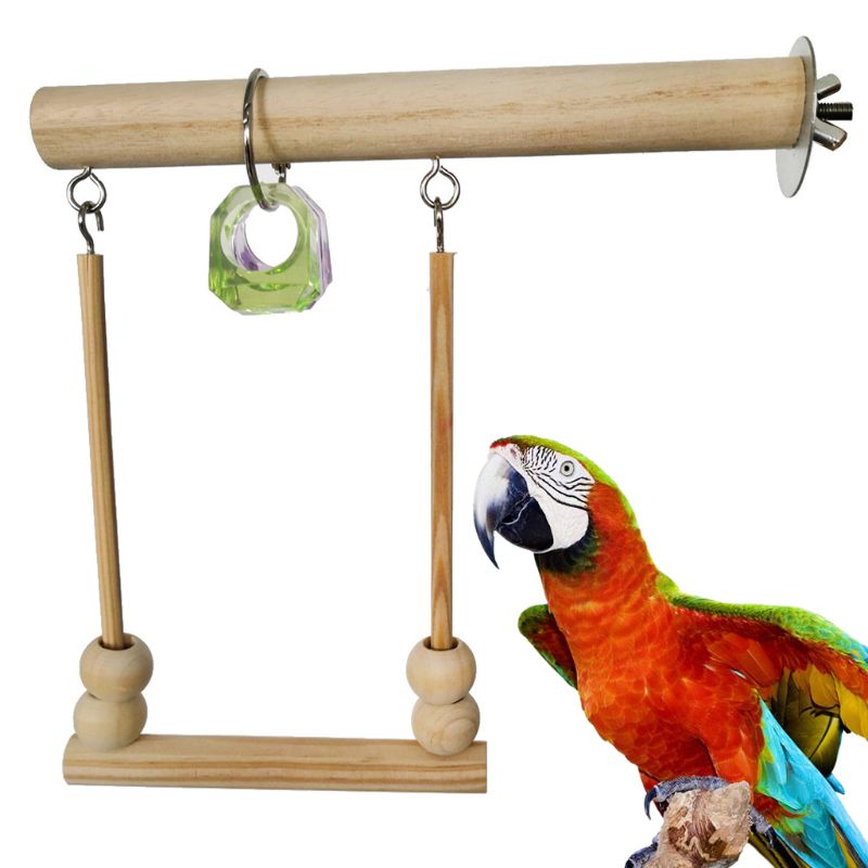 Bird Swing Wooden Parrot Perch Stand Playstand wit... Grandado
