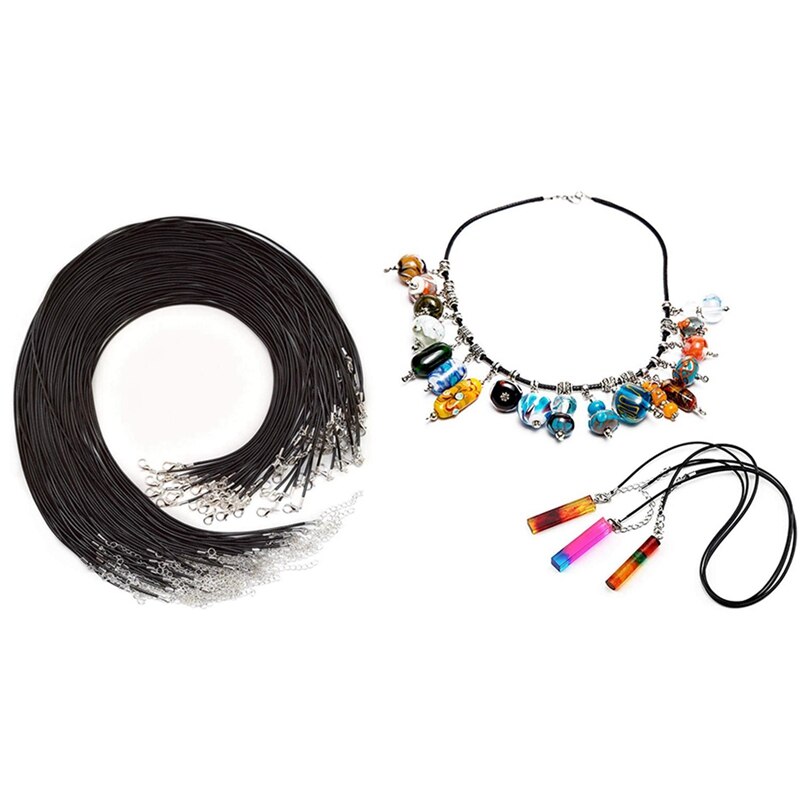 BMBY-1 rouleaux de ficelle élastique de 100M pour Bracelets et 20 cordons pour collier ciré noir de 20 pouces avec fermoir en vrac