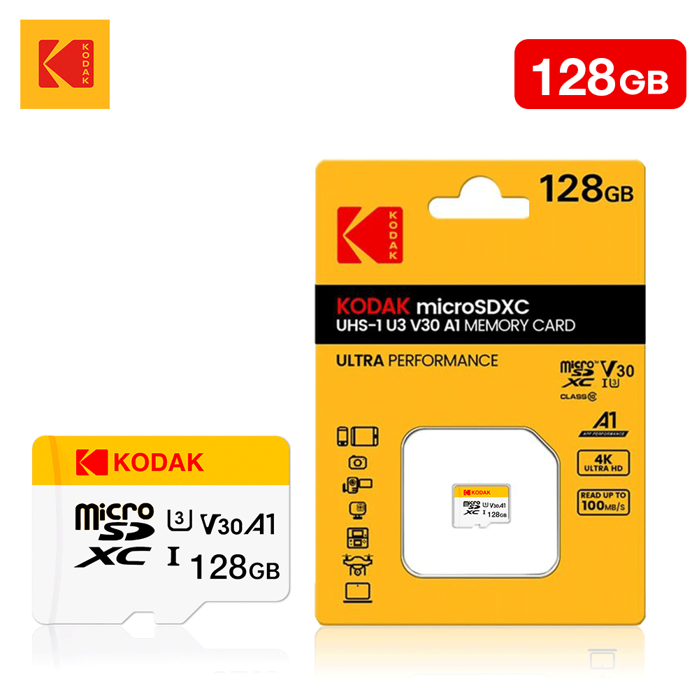 KODAK Mini Memory SD Card 256GB 128GB 64GB 32GB U3 V30 4K Full HD Micro TF Memory Flash Card do telefonu/komputera/kamery: 128 gb