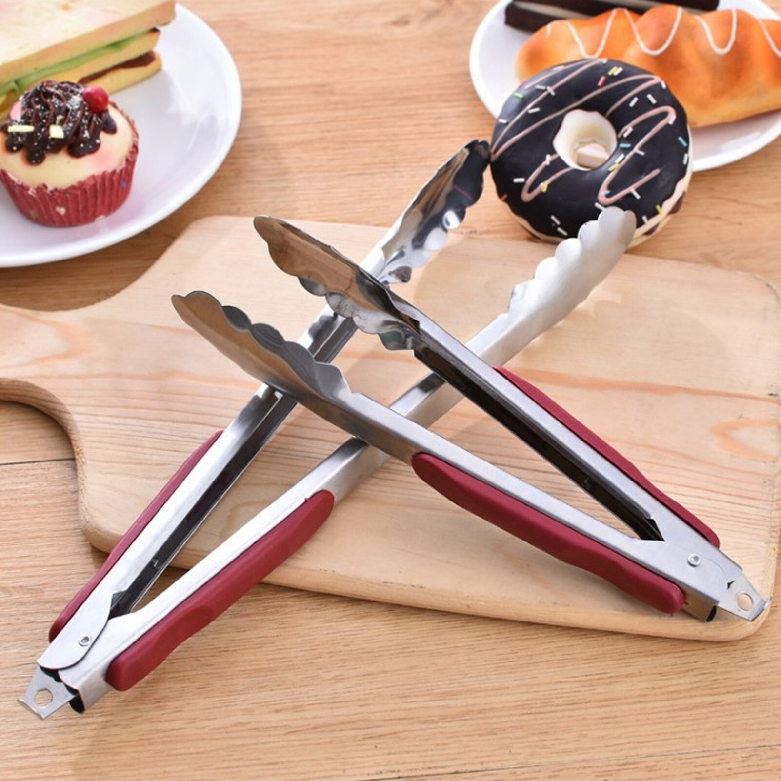9/11.4/13.7inch Stainless Steel Food Tongs Kitchen Utensils Buffet Cooking Tool Anti Heat Bread Clip Pastry Clamp Barbecue Tong