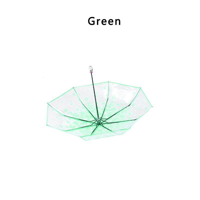 Guarda-chuva transparente estilo transparente, guarda-chuva para mulheres, dobrável, clássico, cereja, flor transparente, compacto, 2019: green