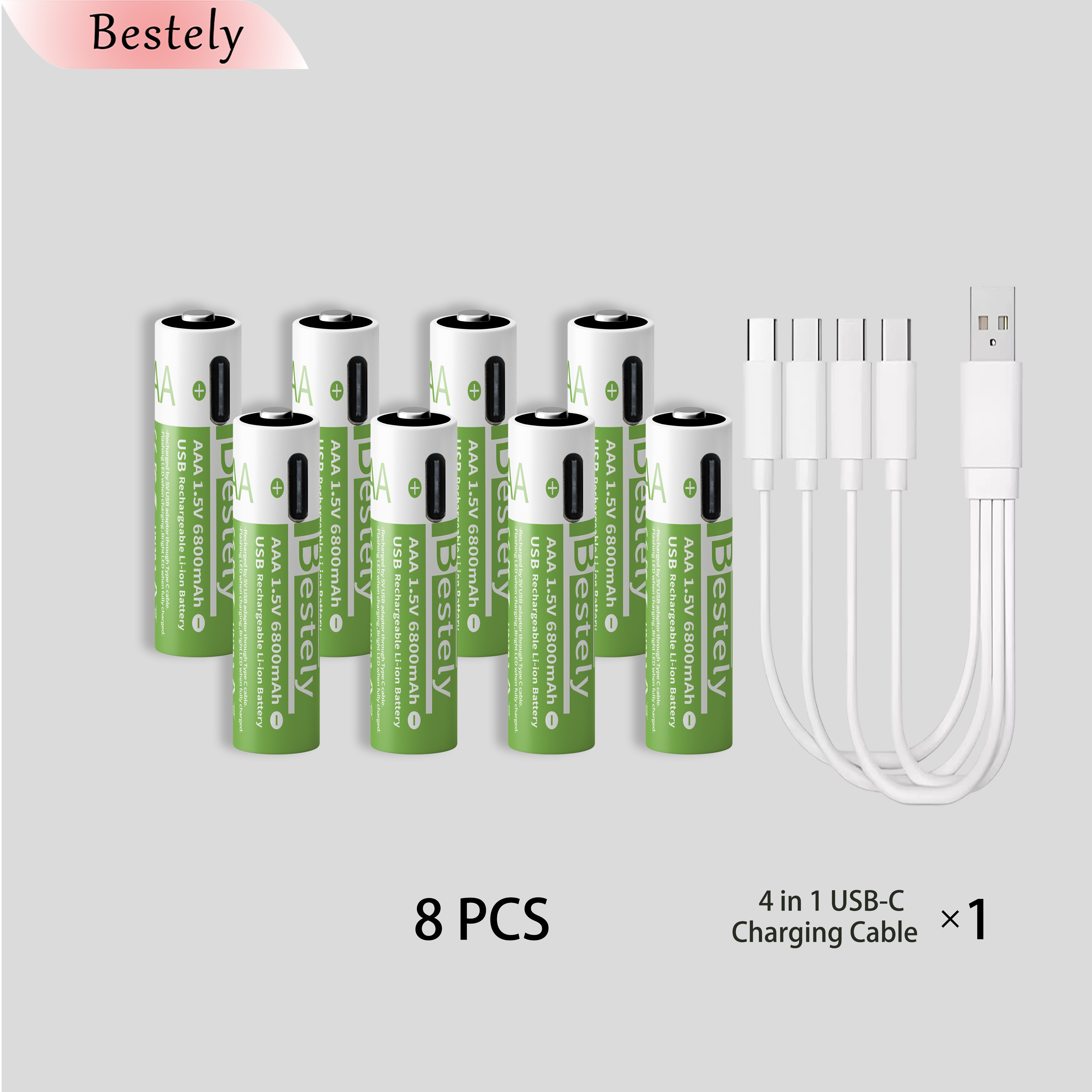 AAA 6800 mAh 1,5 V Lithium-Ionen-Batterien, wiederaufladbarer AAA-Lithium-Ionen-Akku mit hoher Kapazität, langlebig, mit USB-C-Schnellladekabel: Himmel Blau