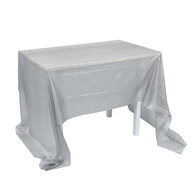 2x peva engangsduker duk deksel fest catering catering servise, stort rødt og sølvgrått