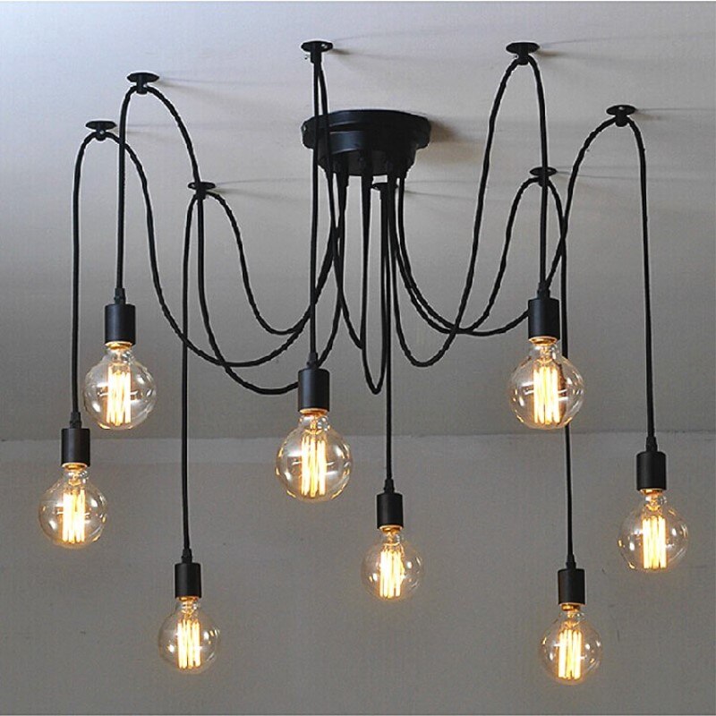 Zwarte Spin Kroonluchter Voor Restaurant Cafe Bar Draad Kroonluchter E27 Edison Lamp Loft Industriële Vintage Thuis Hanglamp: 10 heads