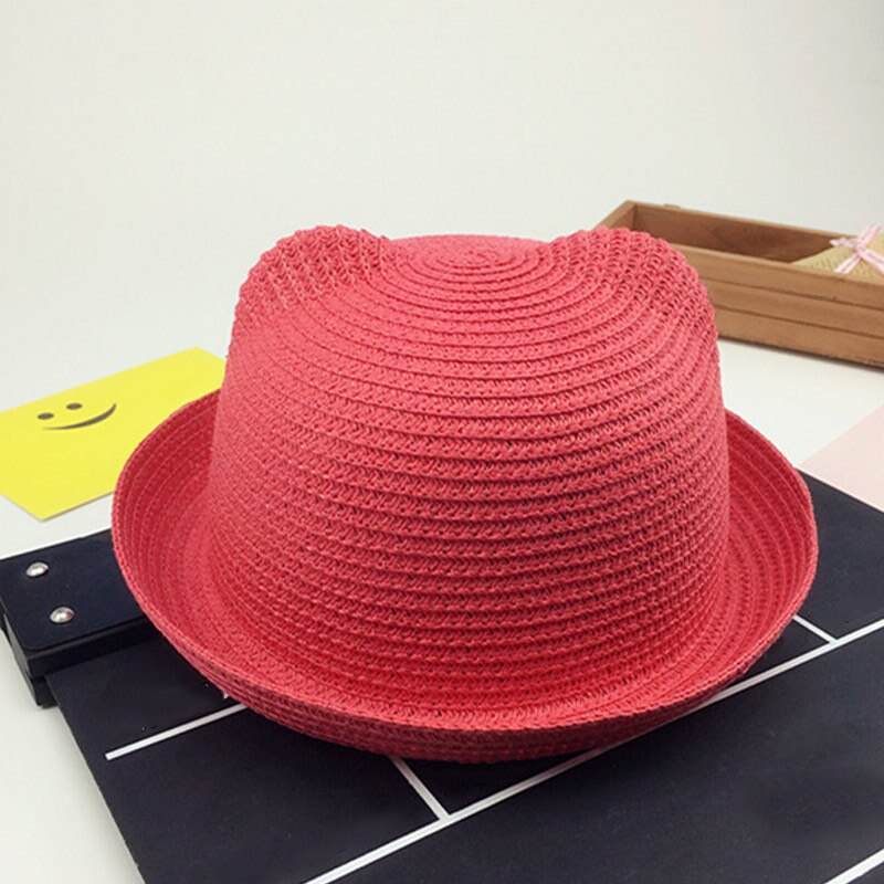 Sombreros de paja a la para chicas y niños, gorros de paja para el sol de bebé, gorro de decoración con orejas de gato flexible y sólido, dg88