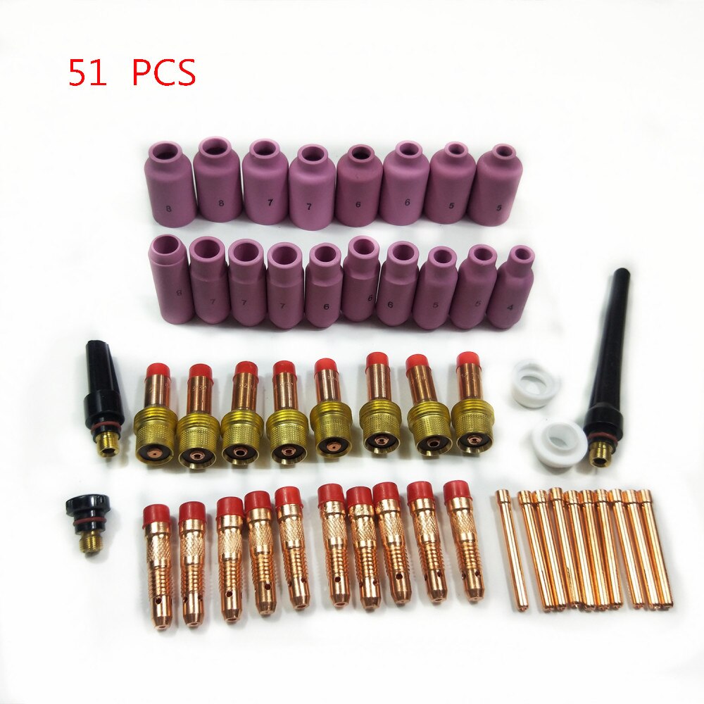 TIG Welding Torch Stubby Gas Lens Heat Resistant Glass Cup Kit For WP-17/18/26 2.4mm 3/32" O-rings semi-automatic welding: package 51pcs