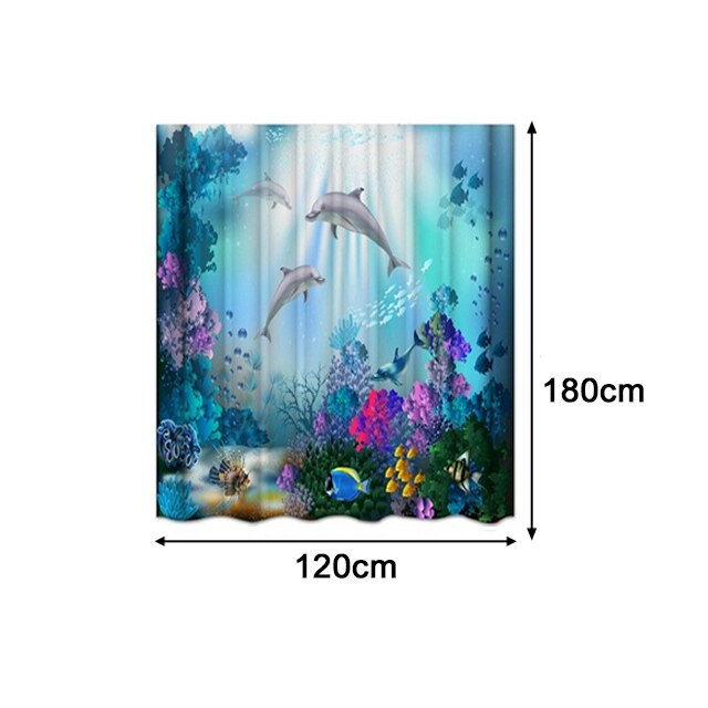 Ocean Dolphin Toilet Seat Waterproof Shower Curtain Set Toilet Cover Non-Slip Comfortable Bathroom Mat Bath Decoration: 1.2M x 1.8M Curtain