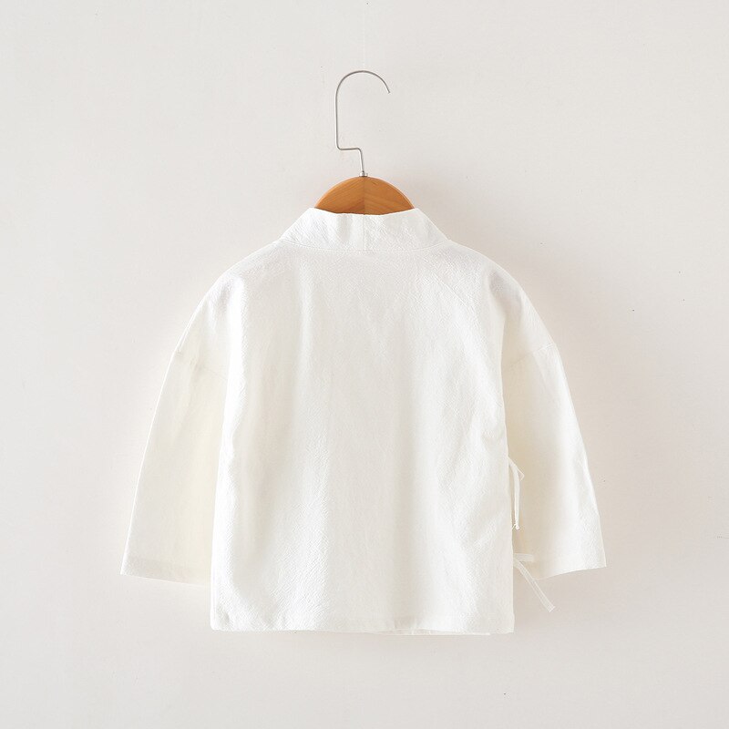 Ropa china de algodón para niños, camisa blanca con cuello de Cruz para bebé