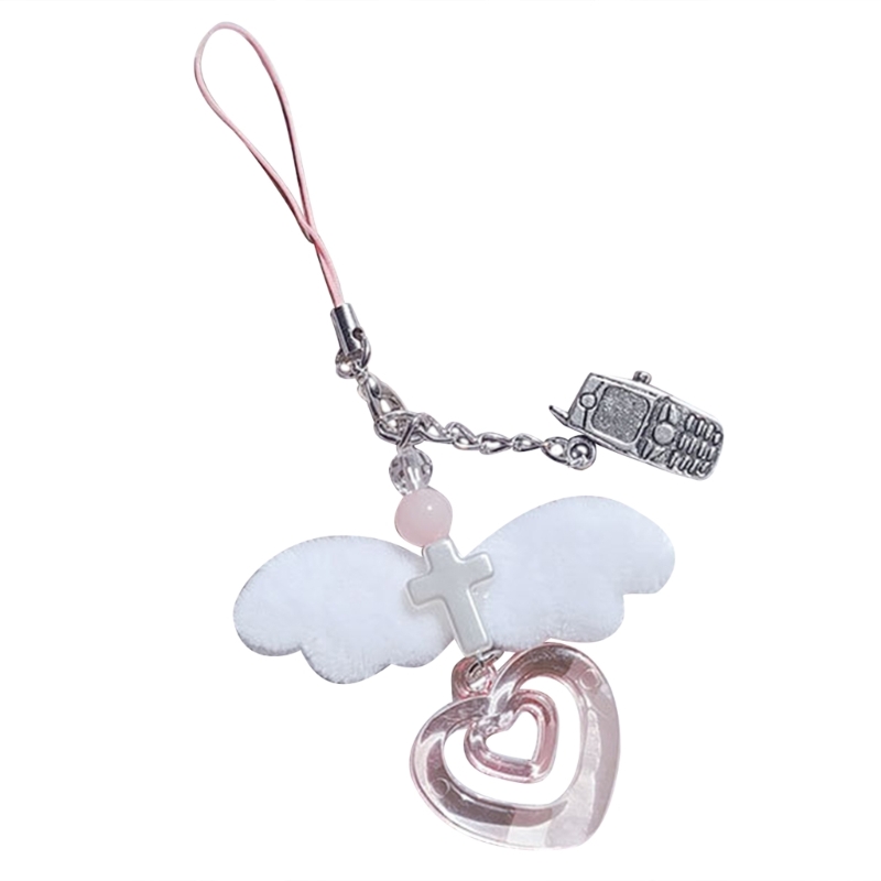 Llavero gótico Y2K para teléfono, colgante Kawaii, accesorio bonito para bolso, correa de guitarra, cordón con cuentas: Gris claro