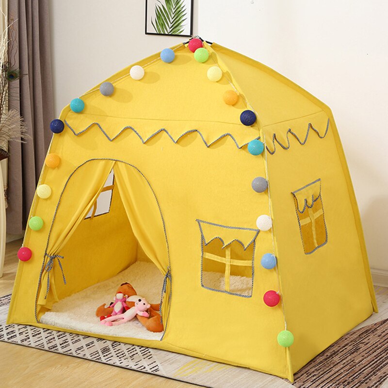 Tienda de juegos plegable para niños y niñas, casa de juegos para niños, Castillo de princesa: Yellow 01(Only Tent)