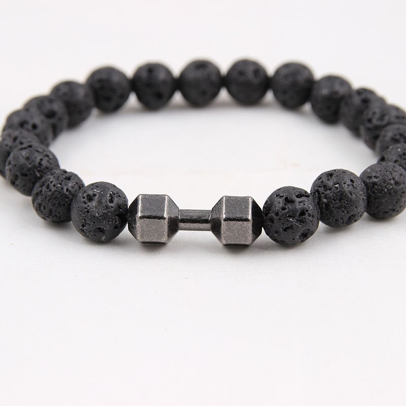 Natürliche Schwarzen Vulkanischen Lava Stein Hantel Armbinde schwarz matt Perlen Armbänder Für Frauen Männer Fitness Hantel Schmuck