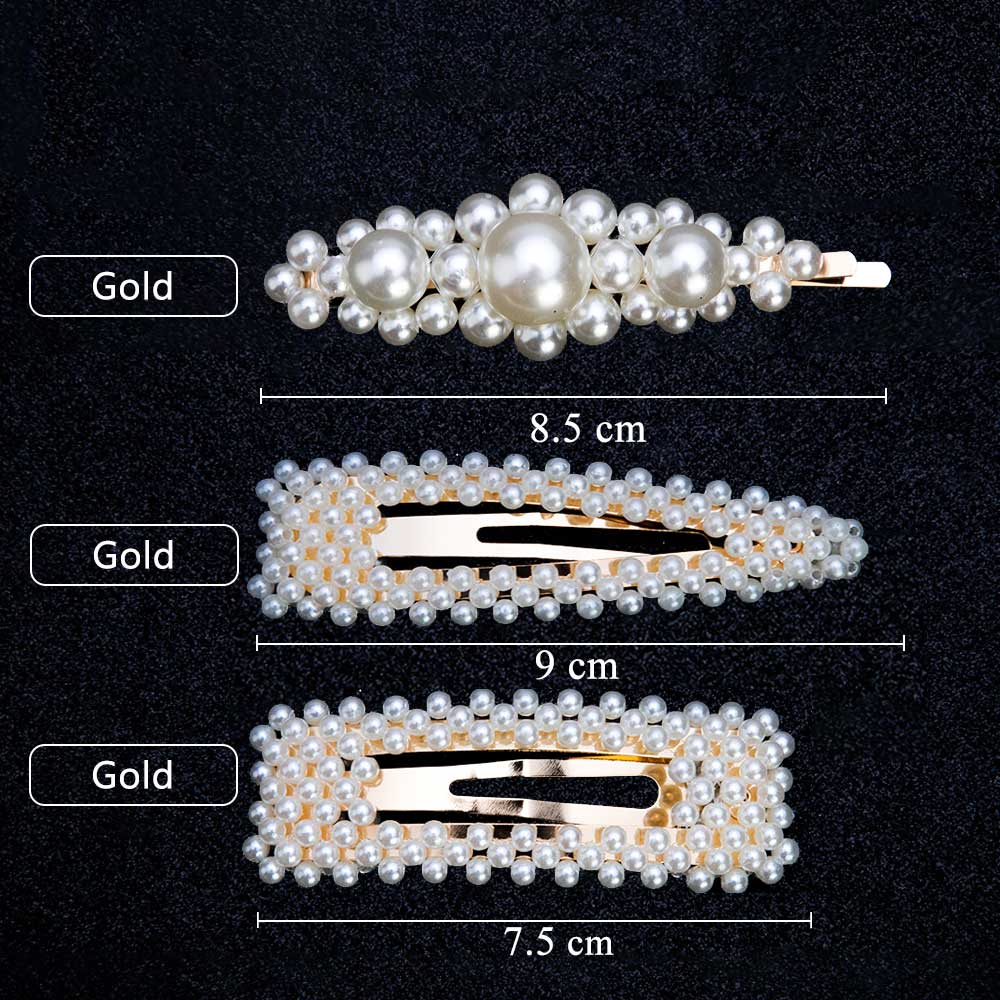 3/4pcs Trendy Pearl Hair Clips For Women Handmade Geometric Hair Barrette Triangle Square Hairpins Snap Hair Styling Accessories: 10