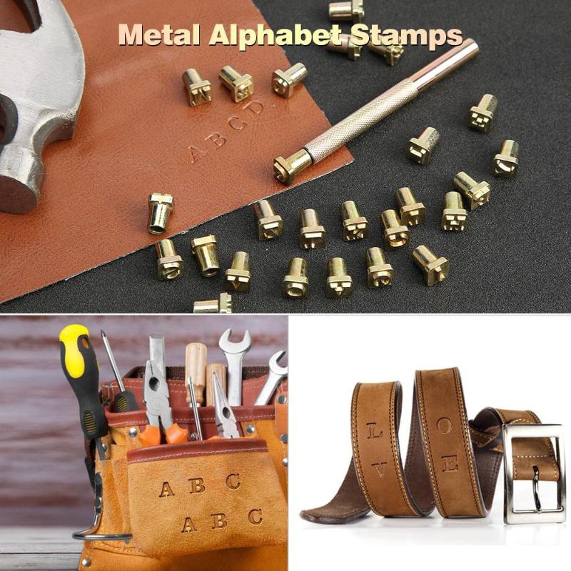 26pcs Wood Leather Punching Stamp Set Carbon Steel Metal Alphabet Stamps Metal Alphabet Stamps Home Craft Accessories Letter