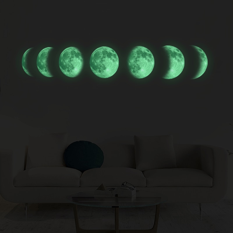 3D Lichtgevende Maan Fase Muursticker Woonkamer Muur Decor Muurschilderingen Decals Achtergrond Decor Glitter Op Dark Stickers