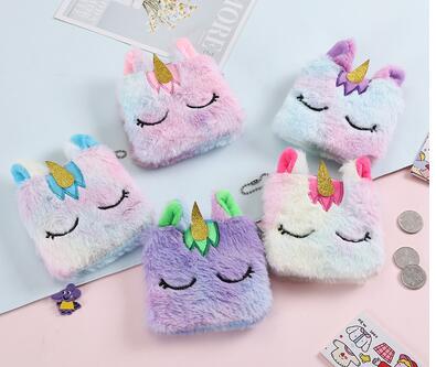 Riñonera de unicornio para niños, bolsa de cintura para niñas, cinturón de juguetes de felpa, bolsa de pecho de Color degradado, monedero de dibujos animados, bolsa de pecho de viaje: 1pc random