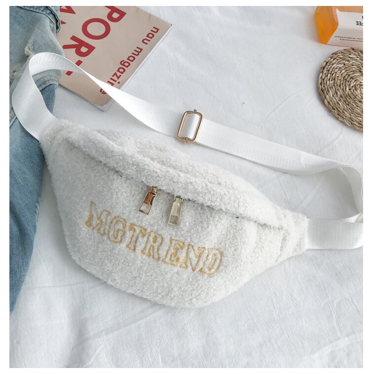 Waist Bags For Women Fur Chest Bags Winter Warm Plush Crossbody Bag Ladies Fanny Pack Faux Fur Chest Purse Casual Belt Pack: White waist bag