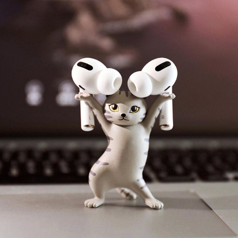 Katze Handgemachte Modell Stand Dekoration Angehoben Stift Halfter Telefon Halfter Airpods 1 2 3 Nette Katze Dekoration Katze Halfter: grau