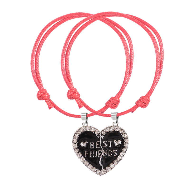 Pulsera trenzada bohemia para mujer, colgante sencillo a la con costuras en forma de corazón, colgante BFF para mejor amigo, de joyería de amistad 2023: Rojo óxido