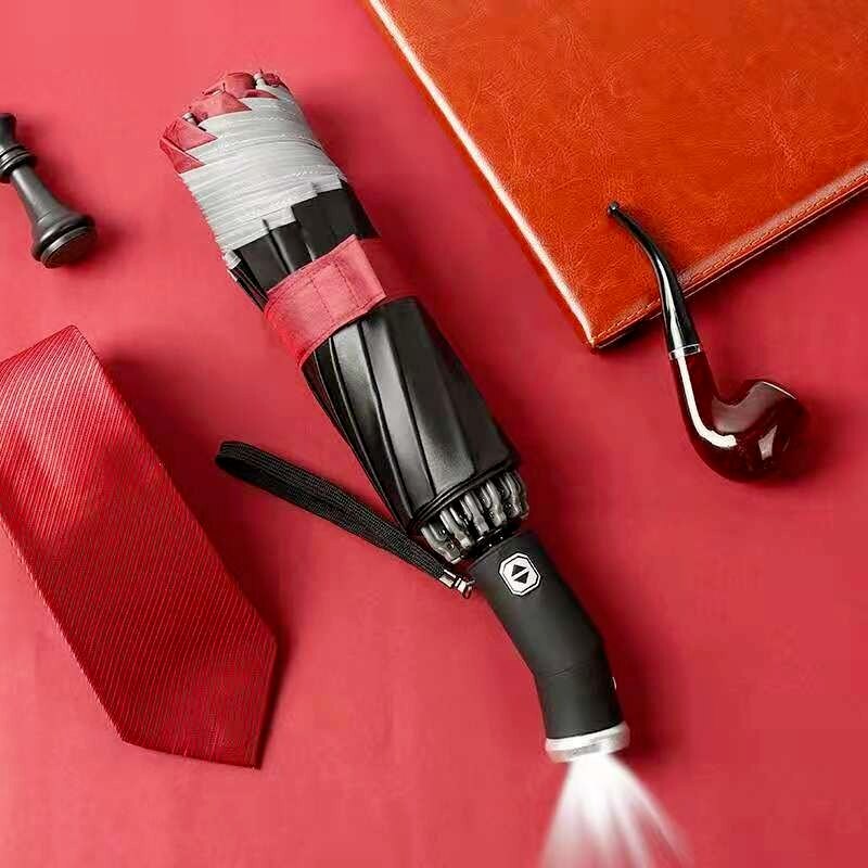 Dla Xiaomi automatyczny parasol z odblaskowym paskiem do tyłu światła Led parasol akademii 10 żeber 3-składany odwrócony parasol