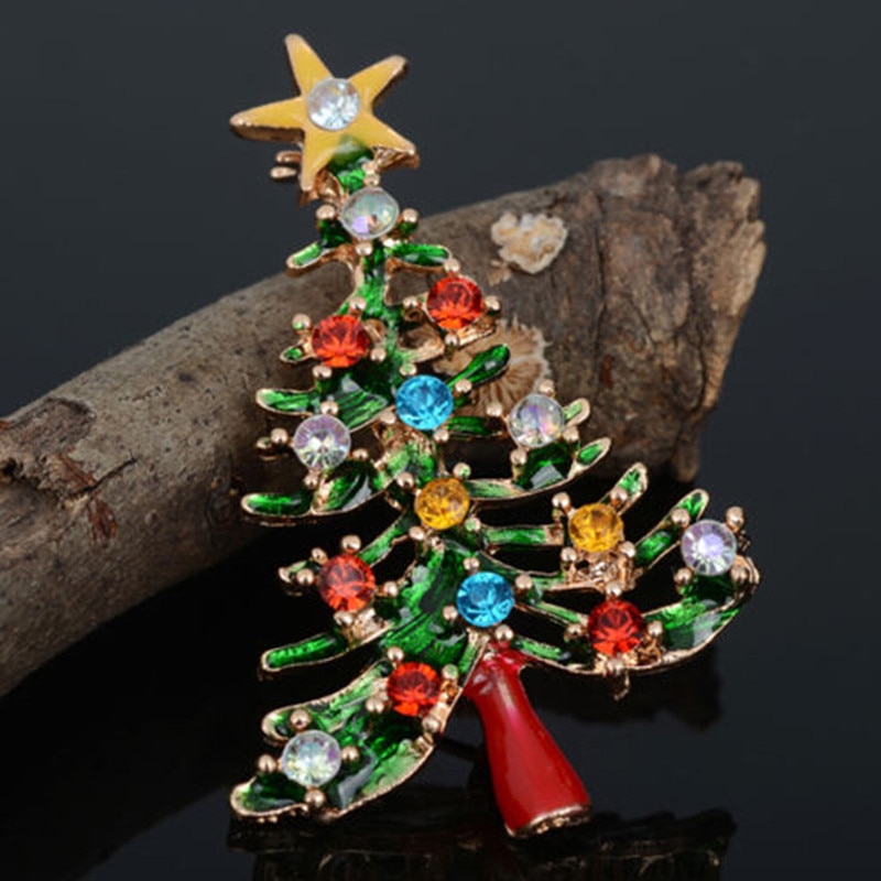 Weihnachten Baum Form Winter Mantel Kappe Brosche Strass Inlay Modeschmuck Festival Broschen Pins Für Frauen