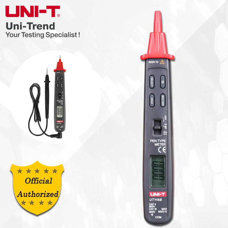 UNI-T UT118B Pen Type Digitale Multimeter; Spanning/Weerstand/Capaciteit Test, EF Functie, Continuïteitsbuzzer, LCD Backlight