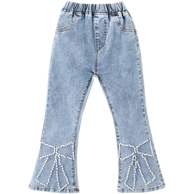 Pantalones vaqueros de cintura alta para niñas, pantalones ajustados con cuentas, ropa para adolescentes de 4, 7, 9, 11 y 14 años