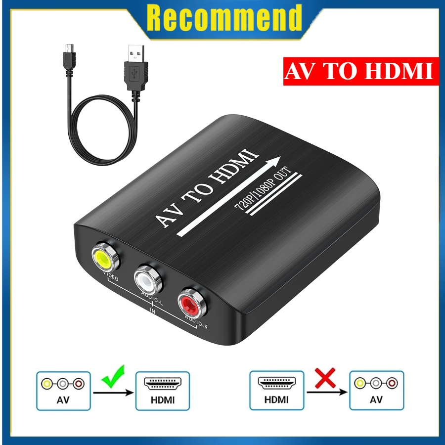 Adaptador HDMI a AV RCA CVSB L/R/, RCA CVSB L/R AV a HDMI, compatible con convertidor compuesto de vídeo HD 720/1080p con Cable USB: Negro