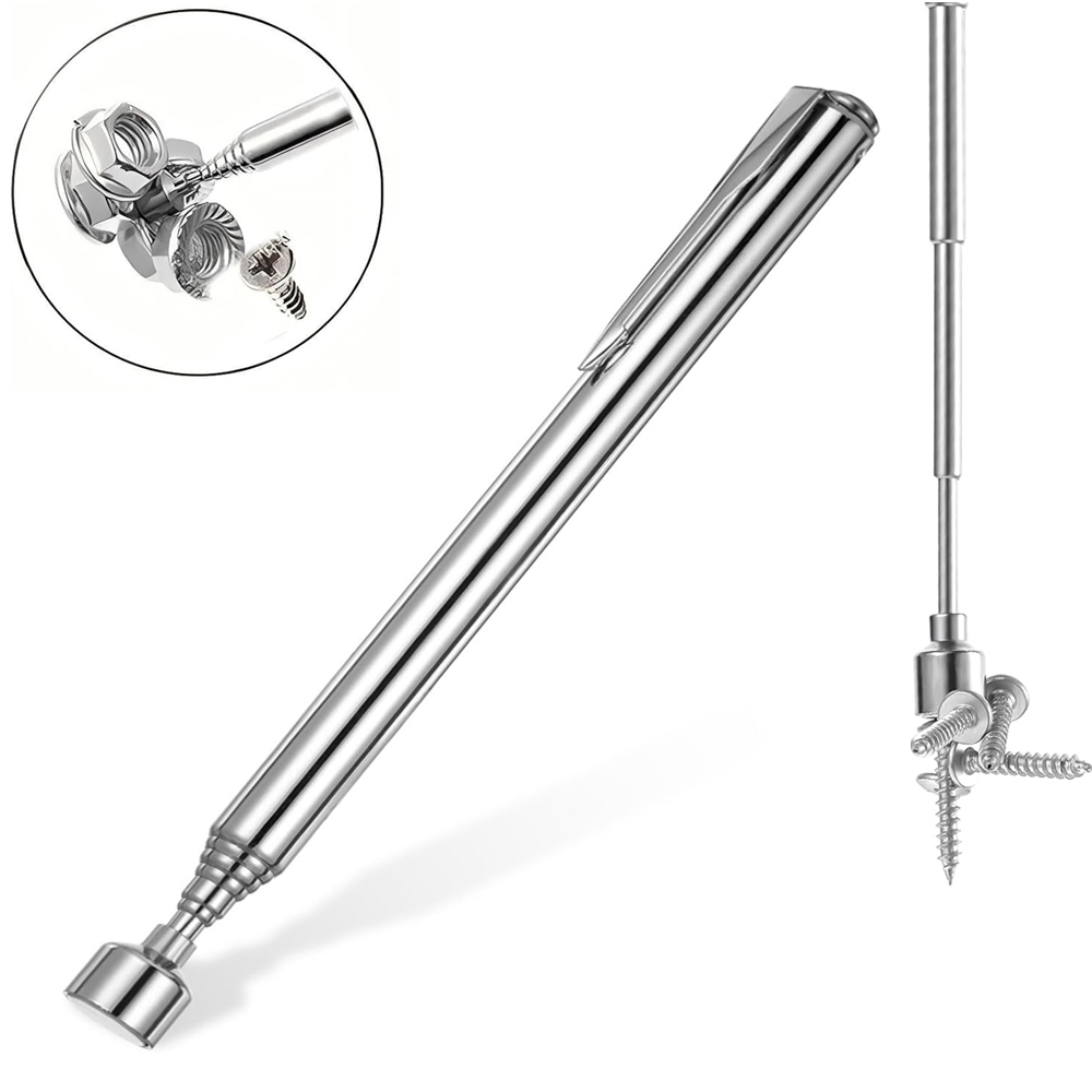 Draagbare magnetische pick-up Telescopisch draaibaar Zilver Magnetische pick-up staaf met intrekbare penclip Magneet Zuigstaaf Handgereedschap