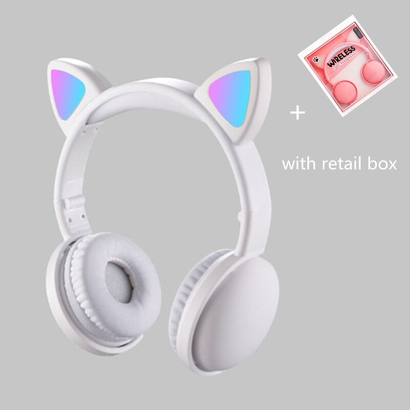 Cat Ear LED Headphones Noise-Cancelling Bluetooth 5.0 Kids Girls and Boys Folding Headset Support TF Card 3.5mm Plug With Mic