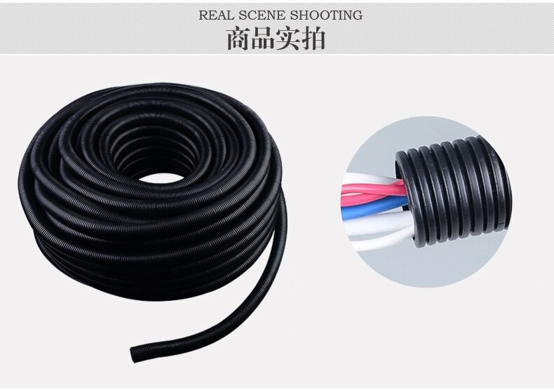 Flexible Insulate Black Polyethylene Corrugated Tube Hose Pipe 7/10/13/15/21/25mm Dia Cable Conduit Plastic Split Tubing 10m